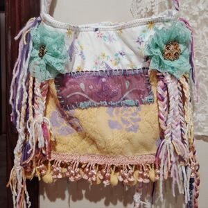 Bohemian Floral Crossbody Bag with Fringe
